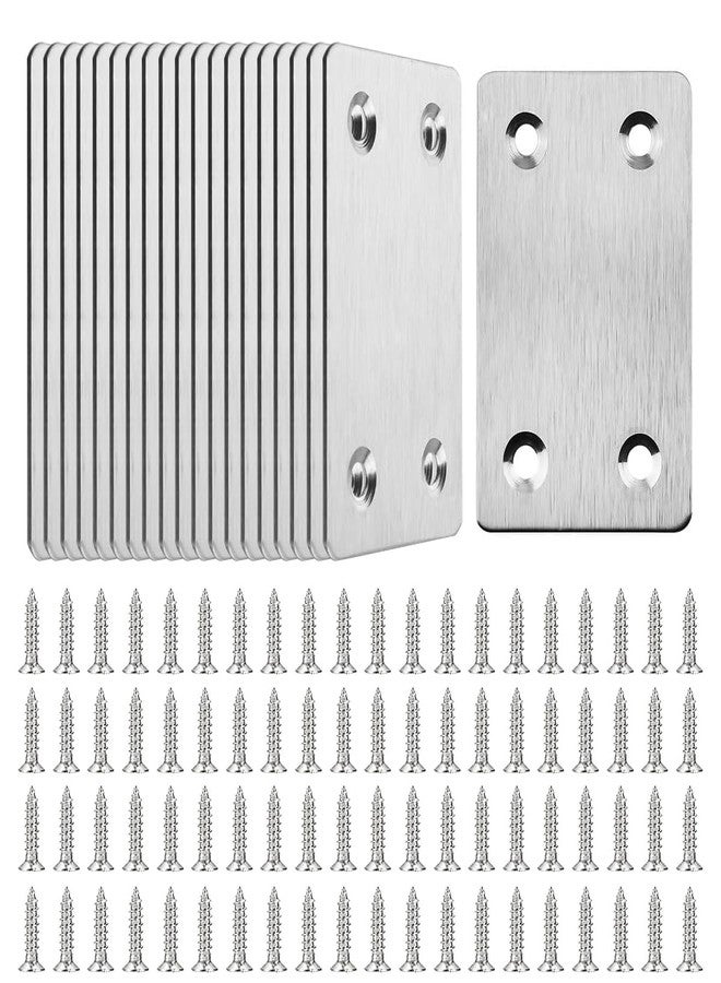 Serplex® 20Pcs Furniture Mounting Plates with Screws, 1.3mm Thickness Stainless Steel Metal Straight Brace Mending Plates Fixing Corner Brace for Furniture, Wood, Shelves, Cabinet, 2.4inch x 1.5 inch - Image 1